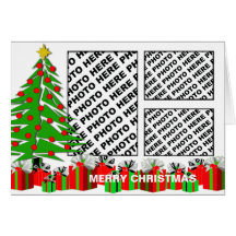Merry Christmas Card Add 3 Photos Tree Gifts