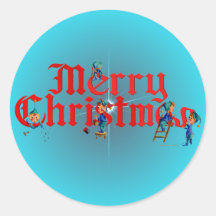 MERRY CHRISTMAS ELVES by SHARON SHARPE Round Sticker