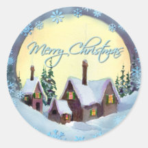 MERRY CHRISTMAS MOON by SHARON SHARPE Round Stickers