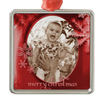 Merry Christmas Snowflake Photo Premium Ornament ornaments
