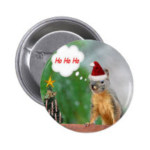 Merry Christmas Squirrel Saying Ho Ho Ho! Buttons