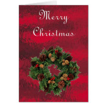 Merry Christmas Wreath in Stained Glass Greeting Cards