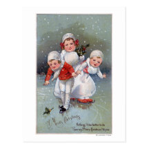 Merry ChristmasLittle Kids Ice Skating Postcards