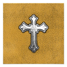 Metal Cross on Gold Leather Photo