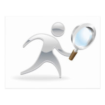 Metallic character magnifying glass concept post card