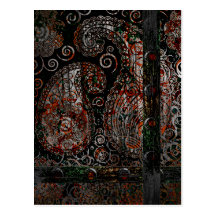 Metallic Grunge Paisley Red Rust Grey with Rivets Postcard