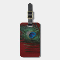 Metallic Red Peacock Feather Still Life luggage tags
