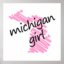 Michigan Girl with Scribbled Michigan Map Posters