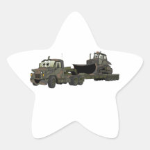 Military Semi Bulldozer Flatbed Cartoon Star Sticker