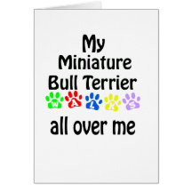 Miniature Bull Terrier Walks Design Greeting Cards