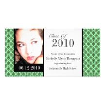 Mint Damask Graduation Announcement Photo Cards