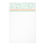 Mint Green and Peach Pink Floral Pattern Stationery Design