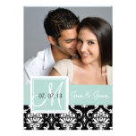 Mint Green Black Damask Photo Save the Date Personalised Invites