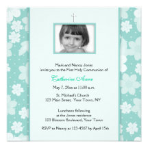 Mint Green Blossoms Religious Invitation