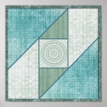 Mint Green & Blue Attic Window Quilt Square Poster