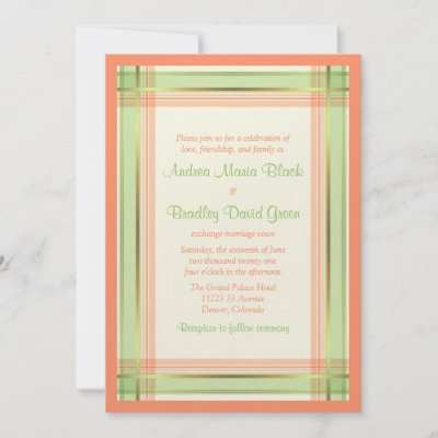 Mint Green Coral Pink Plaid Wedding Invitation by wasootch