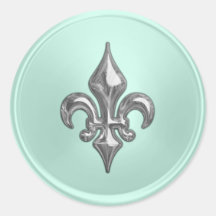Mint Green Fleur de Lis Envelope Seal Round Stickers