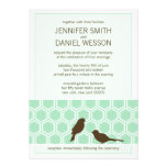 Mint Green Honeycomb Pattern Love Birds Wedding invitations