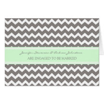 Mint Grey Chevrons Engagement Announcement Card