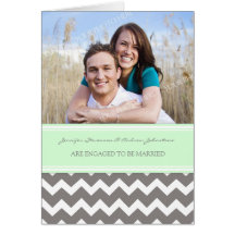 Mint Grey Chevrons Engagement Photo Announcement Greeting Card
