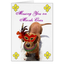 Missing you on Mardi Gras Dachshund greeting card