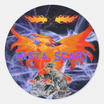 Mista SCARY Orange Phoenix Skull Roses Sticker