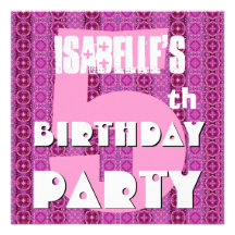 Modern 5th Birthday Five Year Pink Stripes B451 Personalized Announcement