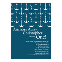 Modern Anchors Away Boy 1st Birthday Party Personalized Invites
