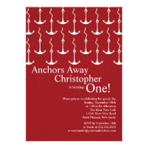 Modern Anchors Away Boy 1st Birthday Party Custom Invitation