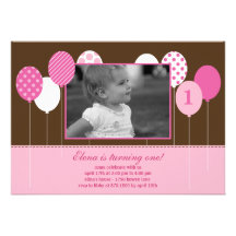 Modern Balloons Photo Birthday Invitation - Pink