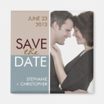 Modern Blocks Save the Date Blue & Brown Refrigerator Magnet