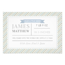 Modern Blue & Brown Stripes Birth Announcement