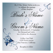 Modern Blue Floral  Wedding Invitation
