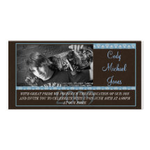 Modern Brown with Blue Elegant Graduation Invite! Photo Cards