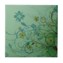 Modern Floral Sea Green Tile
