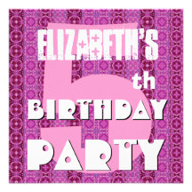 Modern Girl 5th Birthday 5 Years Pink Stripes W784 Personalized Invitations