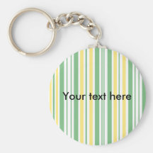 Modern green and yellow stripes on white keychain