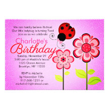 Modern Ladybug and Flowers Birthday Party Invitation