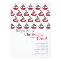 Modern Nautical Ships Ahoy Boy 1st Birthday Party Personalized Invite