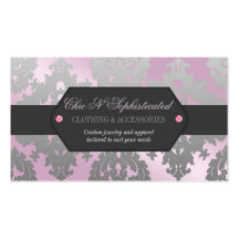 Modern Pink and Silver Damask Business Card