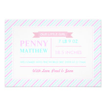 Modern Pink & Blue Stripes Birth Announcement
