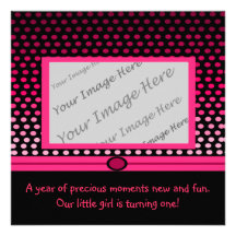 Modern Pink Dots First Birthday Party Invitations