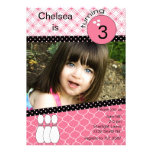 Modern pink girls bowling invitation with photo