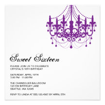 Modern Purple Chandelier Sweet Sixteen Birthday Personalised Announcement