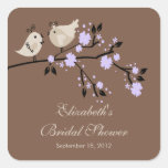 Modern Purple Love Birds Bridal Shower Square Square Stickers