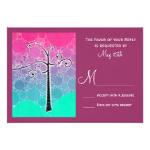 Modern Scroll Tree Purple Wedding RSVP Cards