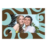 Modern Swirls Holiday Photo Flat Card - Blue/Brown Custom Invites