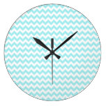 Modern Teal Chevrons Pattern Round Wallclocks