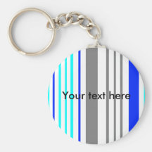Modern white grey and blue stripes keychain