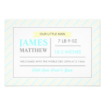 Modern Yellow & Blue Stripes Birth Announcement